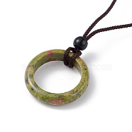 Natural Unakite Ring Pendant Necklace with Nylon Cord for Women, 27.95 inch(71cm)(NJEW-F306-02G)