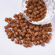 6/0 Glass Bugle Beads, Baking Paint, Chocolate, 3.5~5x3.5~4mm, Hole: 1mm, about 4500pcs/bag(SEED-S032-05B-04)