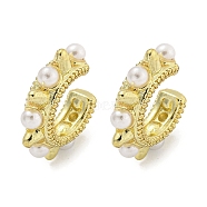 Ring with Rivet Rack Plating Brass Cuff Earrings, Plastic Imitation Pearl Earrings for Women, Cadmium Free & Lead Free, Long-Lasting Plated, Real 18K Gold Plated, 16x4mm(EJEW-E312-03G)
