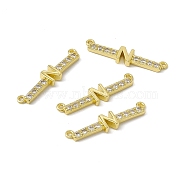 Rack Plating Brass Micro Pave Clear Cubic Zirconia Connector Charms, Real 18K Gold Plated, Long-Lasting Plated, Cadmium Free & Nickel Free & Lead Free, Letter Links, Letter.N, 6x27x2.5mm, Hole: 1.2mm(KK-C007-37G-N)