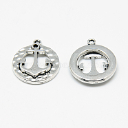 Tibetan Style Alloy Pendants, Flat Round with Anchor, Cadmium Free & Nickel Free & Lead Free, Antique Silver, 17x14.5x2.5mm, Hole: 1mm, about 810pcs/1000g(TIBE-S301-019AS-NR)