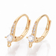 Brass Cubic Zirconia Leverback Earring Findings, with Loop, Nickel Free, Real 18K Gold Plated, 17x12x4mm, Hole: 1mm, pin: 0.7mm(KK-S340-41G)