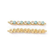 Flat Round with Evil Eye Pattern Brass Micro Pave Clear Cubic Zirconia Enamel Connector Charms, Real 18K Gold Plated, Cadmium Free & Nickel Free & Lead Free, Medium Turquoise, 45.5x4x4mm, Hole: 1.2mm(KK-G435-44G-03)
