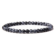 Natural Snowflake Obsidian Beads Stretch Bracelets, Round, 4mm(SF0696-3)