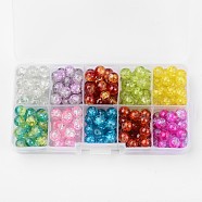 Spray Painted Transparent Crackle Glass Beads Strands, Round, Mixed Color, 4mm, Hole: 1.3mm, about 1500~1550pcs/box(CCG-X0005-4mm-B)
