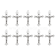 10Pcs Zinc Tibetan Style Alloy Pendants, Crucifix Cross, Religion, Antique Silver, 37x22x2.5mm, Hole: 2mm(FIND-YW0002-11)