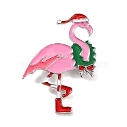 Christmas Theme Enamel Pins, Alloy Brooches for Backpack Clothes, Flamingo Shape, 61x43x3mm(JEWB-M043-11A)