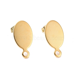 201 Stainless Steel Stud Earring Findings, with Horizontal Loops & 304 Stainless Steel Pin & Ear Nuts, Oval, Real 24K Gold Plated, 19x10mm, Hole: 2mm, Pin: 0.7mm(STAS-G277-07G)