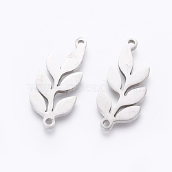 201 Stainless Steel Links, Manual Polishing, Leaf, Stainless Steel Color, 22.5x10x1.5mm, Hole: 1.2mm(STAS-F231-135P)