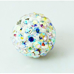 Polymer Clay Rhinestone Beads, Pave Disco Ball Beads, Grade A, Half Drilled, Round, Crystal AB, PP9(1.5.~1.6mm), 6mm, Hole: 1.2mm(RB-H284-6MM-Half-RB)