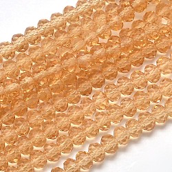 Faceted Rondelle Transparent Glass Beads Strands, Sandy Brown, 4x3mm, Hole: 1mm, about 125pcs/strand, 14.9 inch(EGLA-J134-4x3mm-B09)