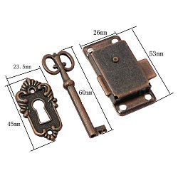 Vintage Alloy Surface Mounted Cabinet Lock Kit Sets, with Keys, for Dresser, Drawer, Door, Cupboard, Red Copper, Lock: 53x26mm (CABI-PW0001-181A-R)