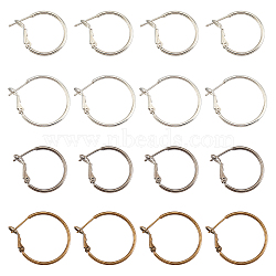CHGCRAFT 16 Pairs 4 Style Brass Hoop Earrings, Ring, Mixed Color, 20~24x1.5mm, Pin: 0.6~0.7mm, 4 pairs/style(KK-CA0001-80)