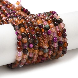Natural Agate Beads Strands, Faceted, Round, Dyed & Heated, Sienna, 4mm, Hole: 0.8mm, about 88~94pcs/strand, 14.76~15.87''(37.5~40.3cm)(G-H302-A01-06)