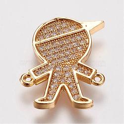 Brass Micro Pave Cubic Zirconia Links, Boy, Golden, 19x15.5x2mm, Hole: 0.6mm(ZIRC-F050-12G)