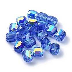 AB Color Plated Glass Beads, Faceted Barrel, Royal Blue, 8.5x7.5mm, Hole: 1.4mm(GLAA-F108-12B-08)