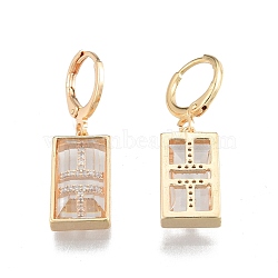 Clear Cubic Zirconia Rectangle Dangle Leverback Earrings, Brass Jewelry for Women, Cadmium Free & Nickel Free & Lead Free, Real 18K Gold Plated, 32mm, Pin: 1mm(EJEW-N012-97)