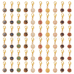 Copper Wired Wrapped Natural Gemstone Round Pendant Decorations, with Zinc Alloy Lobster Claw Clasps, 26mm, 10 style, 6pcs/style, 60pcs/set(HJEW-AB00711)