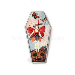 Halloween Printed Acrylic Pendants, Coffin Charm, Human, 41x21x2.5mm, Hole: 1.8mm(MACR-K330-20D)