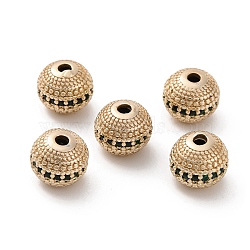 Brass Micro Pave Cubic Zirconia Beads, Long-Lasting Plated, Round, Green, 8mm, Hole: 1.5mm(KK-C071-08G-01)