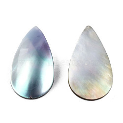 Natural Turbo Cornulus/Top Shells Cabochons, with Acrylic and Black Lip Shell, Dyed, Teardrop, Sky Blue, 27x15x5~6mm(SSHEL-N003-158A)