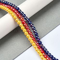 Electroplate Opaque Glass Beads Strands, AB Color Plated, Round, Mixed Color, 4~4.5mm, Hole: 1mm, about 96~100pcs/strand, 14.92''~15.16''(37.9~38.5cm)(GLAA-XCP0001-36)