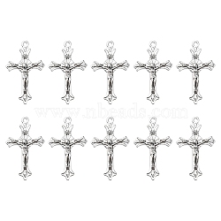 10Pcs Zinc Tibetan Style Alloy Pendants, Crucifix Cross, Religion, Antique Silver, 37x22x2.5mm, Hole: 2mm(FIND-YW0002-11)