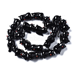 Handmade Bumpy Lampwork Beads Strands, Cat, Black, 22~23x13~14x16~18mm, Hole: 1.5mm, about 20pcs/strand, 17.24 inch(43.8cm)(LAMP-Q031-003)