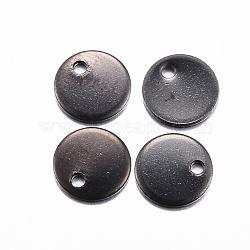 304 Stainless Steel Stamping Blank Tag Charms, Flat Round, Electrophoresis Black, 8x1mm, Hole: 1mm(STAS-H383-06)