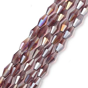 Transparent Glass Beads, Bicone, AB Color Plated, Faceted, Coconut Brown, 8x4mm, Hole: 0.8mm, about 70pcs/strand, 20.47 inch(52cm)