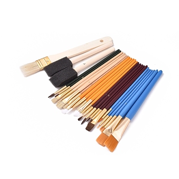 Wooden Paint Brushes Pens Sets, For Watercolor Oil Painting, Mixed Color, 15.4~21cm, 25pcs/set