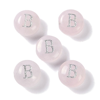 Natural Rose Quartz Beads, Rondelle with Letter, Letter B, 8.5~9x5~5.5mm, Hole: 1.2mm