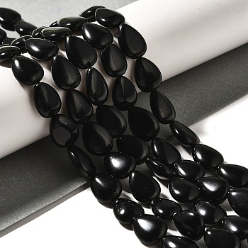 Natural Obsidian Beads Strands, Teardrop, 13.5~14x10~10.5x5mm, Hole: 1mm, about 27~28pcs/strand, 37.3~38.3cm