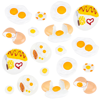 PandaHall Elite 18Pcs 9 Style Opaque Resin Cabochons, Imitation Food, Fried Egg & Egg, Colorful, 20~51x19~61x5~17mm