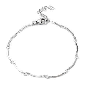 304 Stainless Steel Curved Bar Link Chain Bracelets, Stainless Steel Color, 7-1/4 inch(18.5cm)