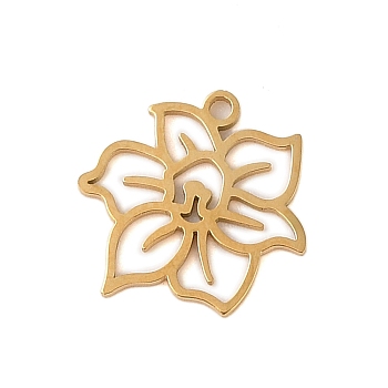 304 Stainless Steel Pendants, Laser Cut, Hollow Birth Flower Charm, Real 18K Gold Plated, March Daffodil, 12.5x13.5x1mm, Hole: 1.2mm