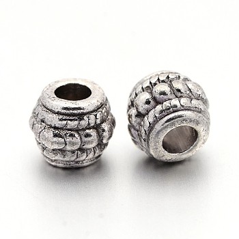 Tibetan Silver Beads, Cadmium Free & Nickel Free & Lead Free, Barrel, Antique Silver, 8x6.5mm, Hole: 3.5mm