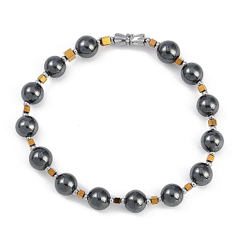 Synthetic Non-magnetic Hematite Beaded Stretch Bracelets for Women Men, with Platinum Alloy Clasp, 7-7/8 inch(20cm)