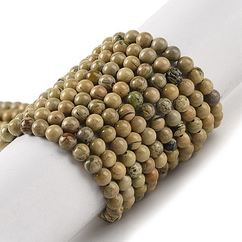 Natural Verdite Stone Beads Strands, Round, 4mm, Hole: 0.9mm, about 103pcs/strand, 15.55''(39.5cm)