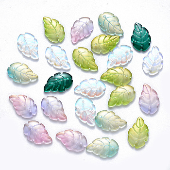 Glass Pendants, Tropical Leaf Charms, Mixed Color, 23.5x15x3.5mm, Hole: 1.5mm