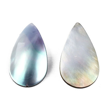 Natural Turbo Cornulus/Top Shells Cabochons, with Acrylic and Black Lip Shell, Dyed, Teardrop, Sky Blue, 27x15x5~6mm