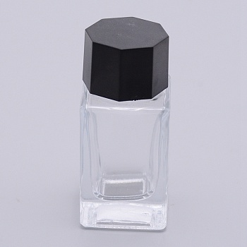 Glass Fountain Pen Ink Bottle, with ABS Plastic Bottle Cap, Cuboid, Clear, 2.9x2.9x6.6cm, Capacity: 20ml