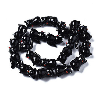 Handmade Bumpy Lampwork Beads Strands, Cat, Black, 22~23x13~14x16~18mm, Hole: 1.5mm, about 20pcs/strand, 17.24 inch(43.8cm)