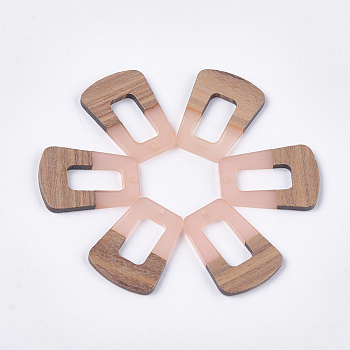 Resin & Walnut Wood Pendants, Trapezoid, Pink, 37~37.5x27~27.5x3~3.5mm, Hole: 2mm