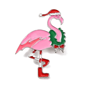 Christmas Theme Enamel Pins, Alloy Brooches for Backpack Clothes, Flamingo Shape, 61x43x3mm