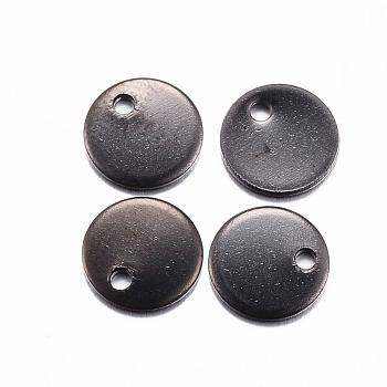 304 Stainless Steel Stamping Blank Tag Charms, Flat Round, Electrophoresis Black, 8x1mm, Hole: 1mm