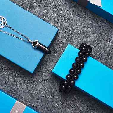 Collier pendentif balle en obsidienne naturelle et bracelet de perles rondes tressées(AJEW-SZ00002-29)-2