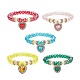 Bracelet extensible en perles de verre avec breloque cœur en alliage strass pour femme(BJEW-JB09142)-1