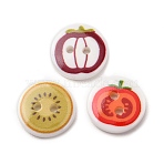 2-Hole Printed Opaque Resin Buttons, Flat Round with Fruit, Mixed Color, 15x2.8mm, Hole: 1.8mm(RE-CBAC749-14)