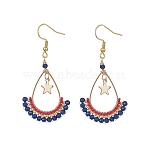 Synthetic Spinel Beaded Teardrop with Star Dangle Earrings, 304 Stainless Steel Wire Wrap Jewelry, 56x28mm(EJEW-MZ00079-01)